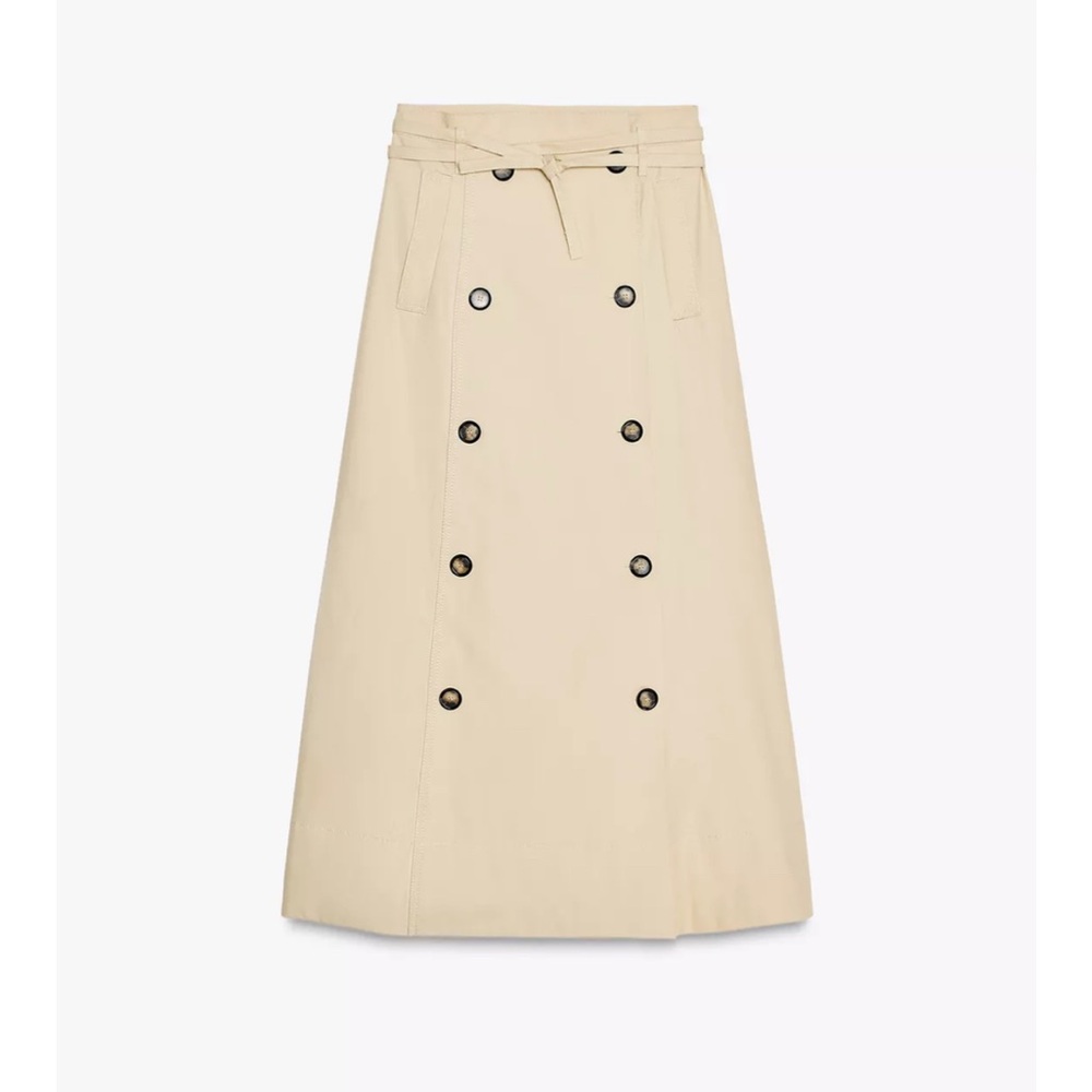 Zara Cream Tan Midi A-Line Skirt